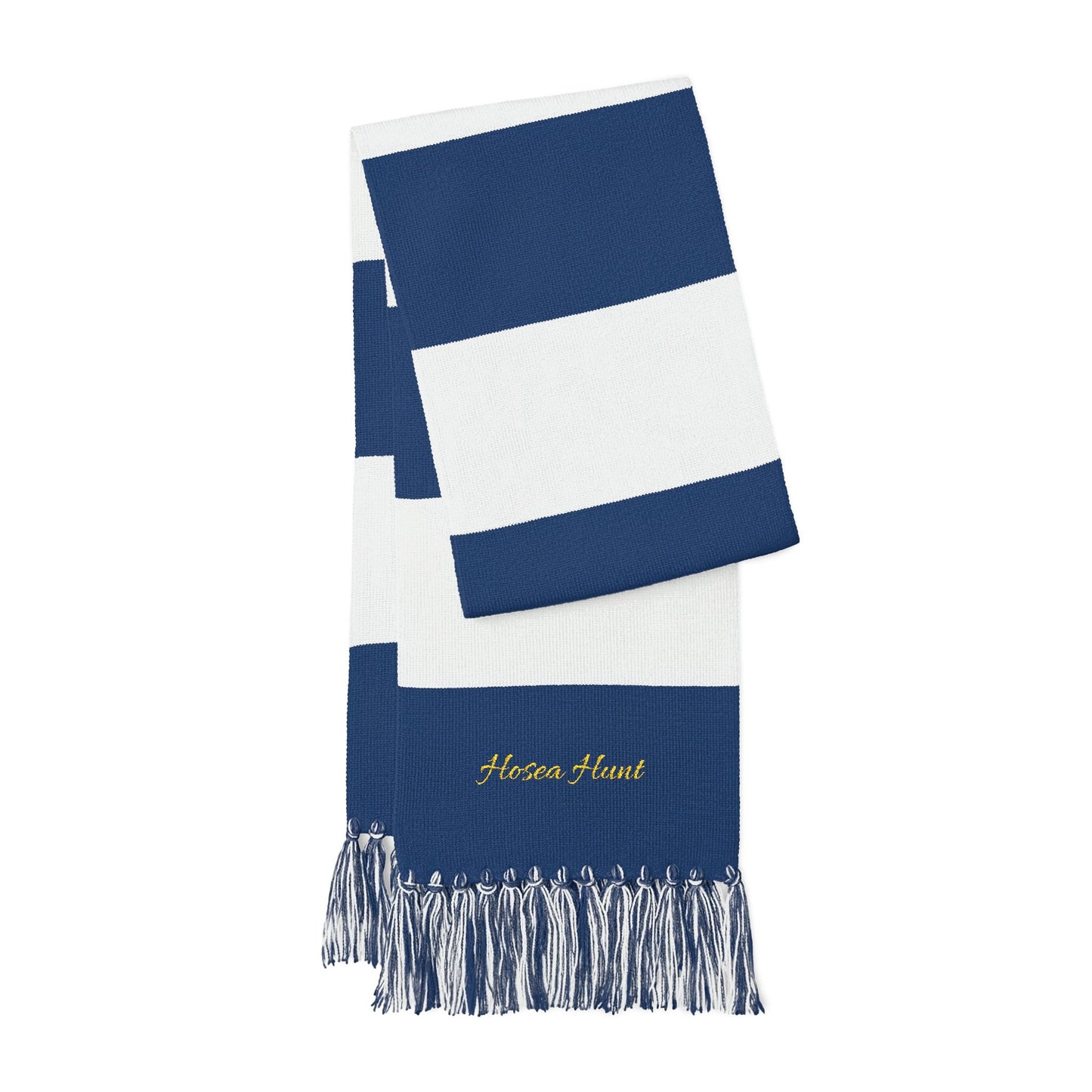 Embroidered Hosea Hunt Scarf — Bold Striped Team Scarf with Fringe