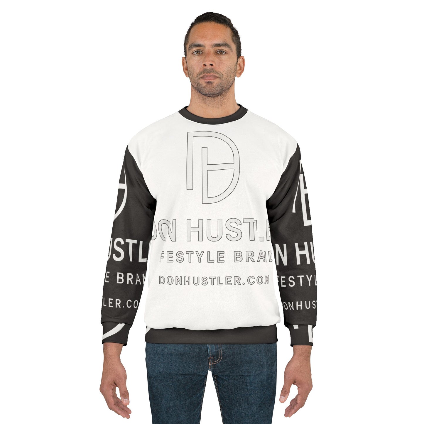 of Don Hustler Unisex Sweatshirt - Trendy Newspaper Print Design, Cozy Fashion, Perfect Gift, Streetwear, Casual Attire, Unique Style