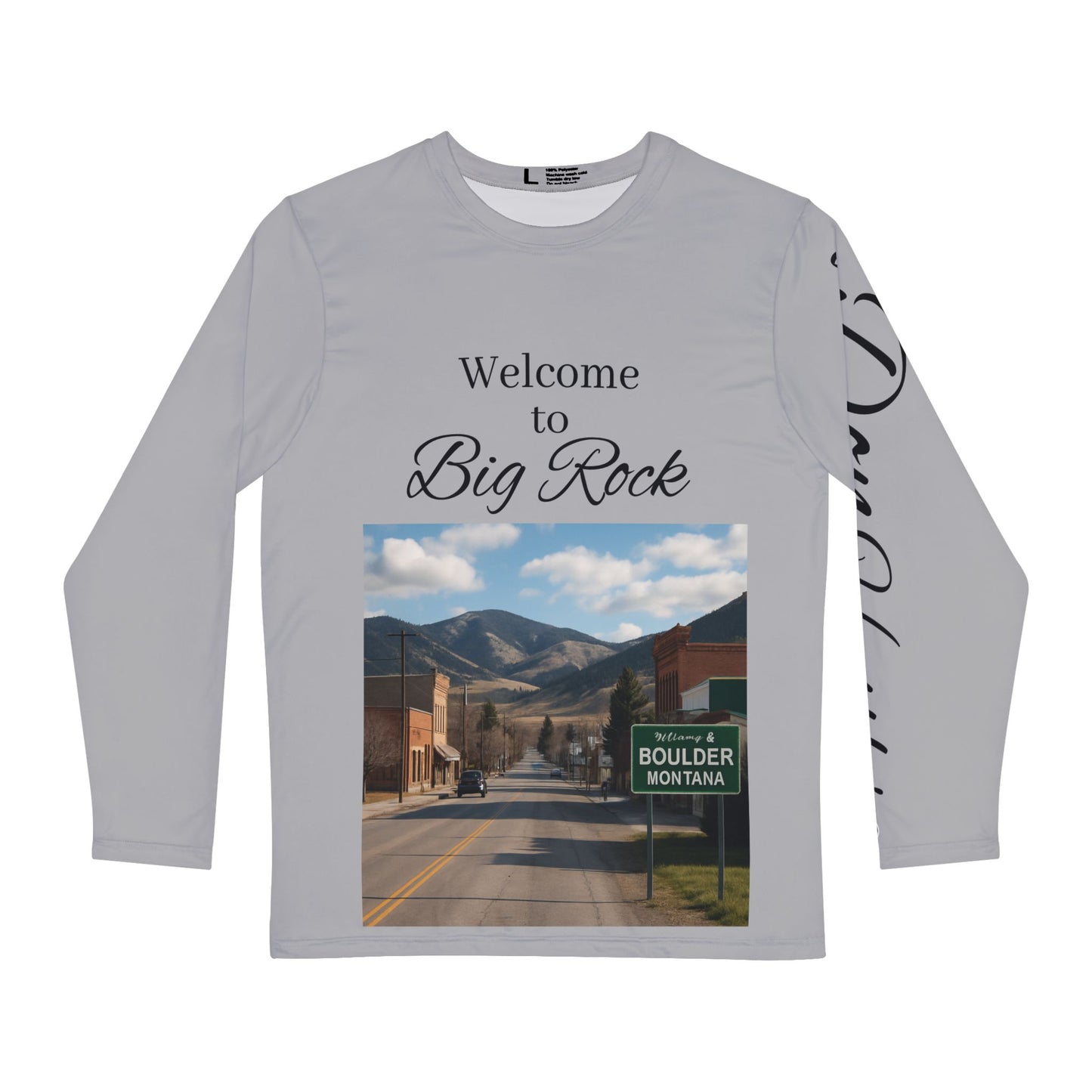 Don Hustler Men's Long Sleeve Boulder Mt Tee with Montana Scene - Urban Fashion, Outdoor Style, Casual Wear, Gift for Him, Travel Enthusiast
