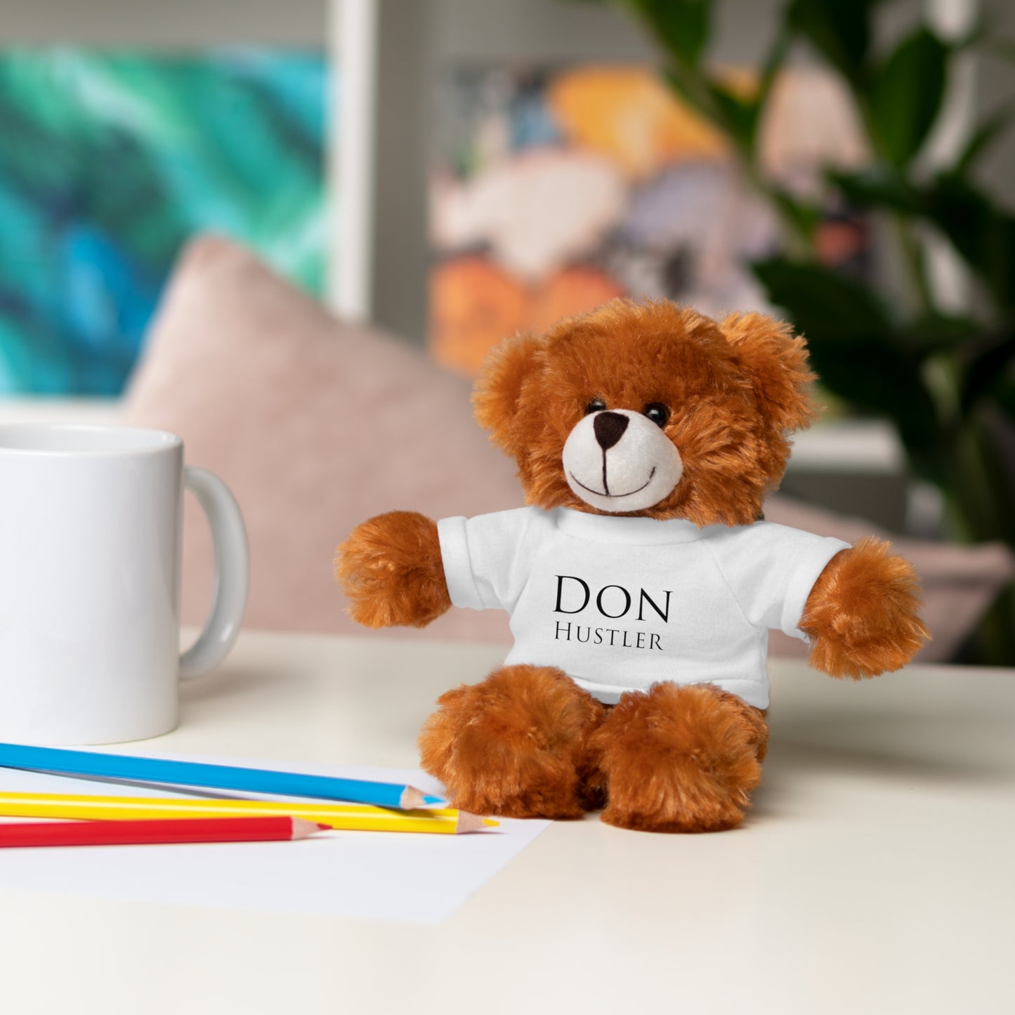 Don Hustler Stuffed Animal with Tee, Custom Teddy Bear Gift, Cute Plush Toy for Kids, Unique Birthday Present, Huggable Keepsake