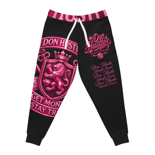 Pink Don Hustler Lion Crest Joggers — Athletic Streetwear Sweatpants