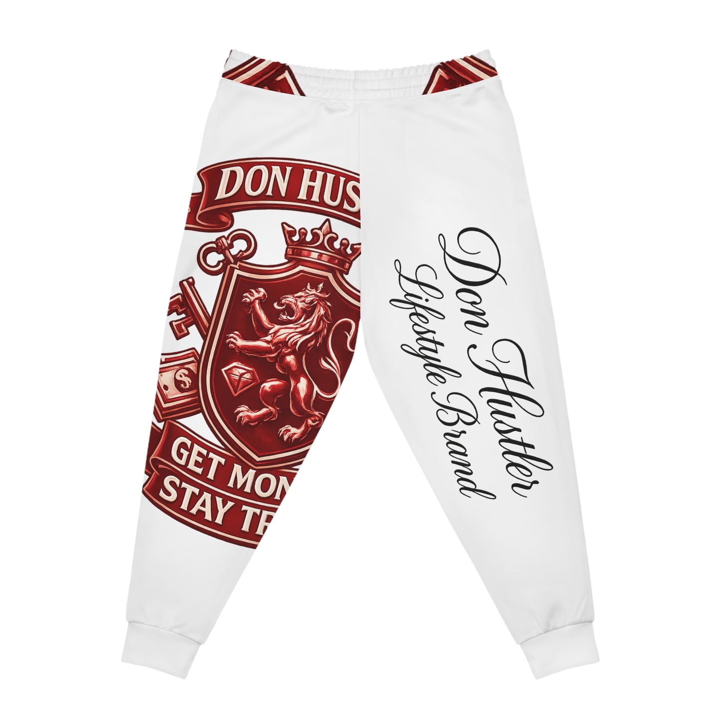 Red Don Hustler Lion Crest Joggers — Athletic Streetwear Sweatpants