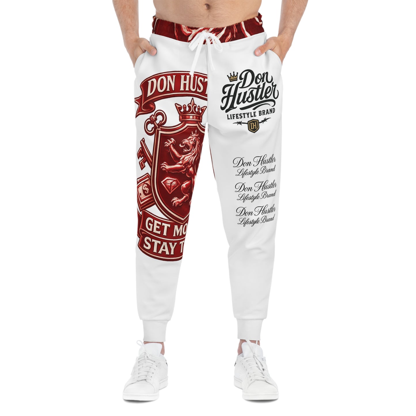 Red Don Hustler Lion Crest Joggers — Athletic Streetwear Sweatpants