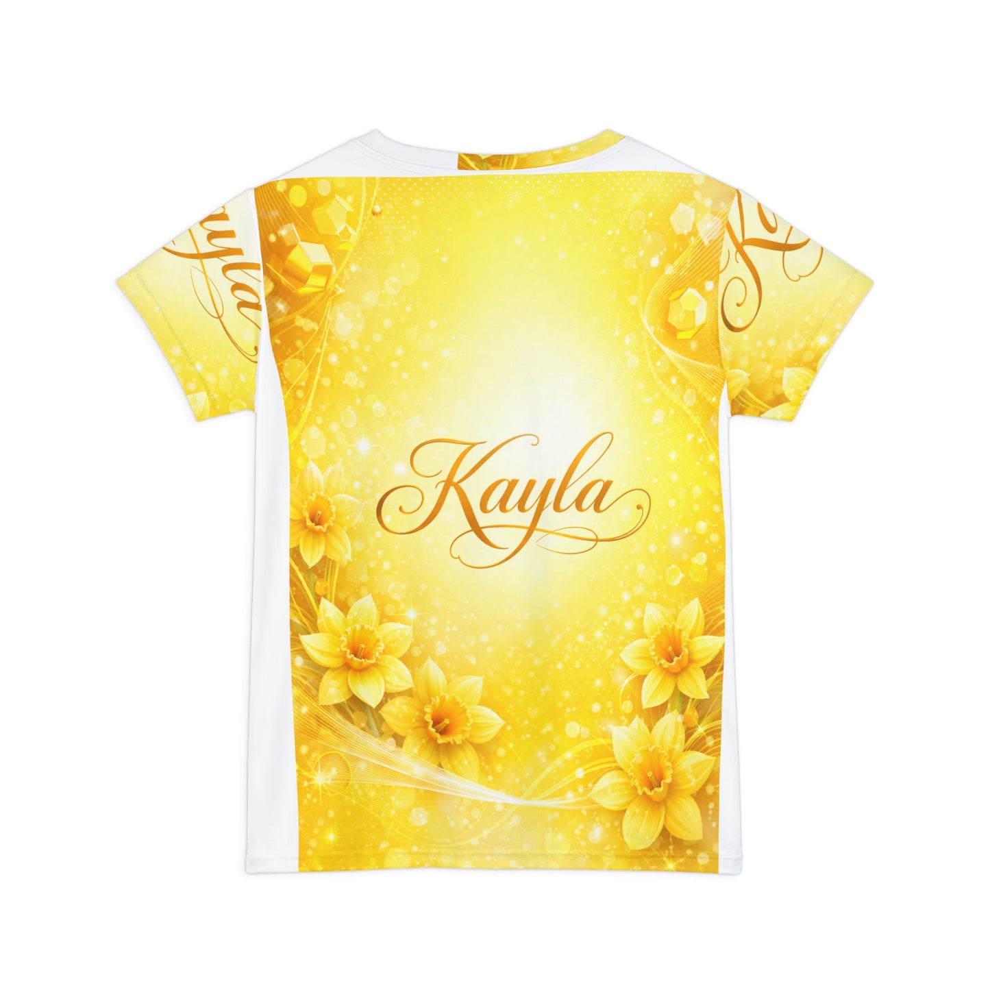 Kayla Floral Name Tee — Women's Yellow Daffodil Short Sleeve Shirt