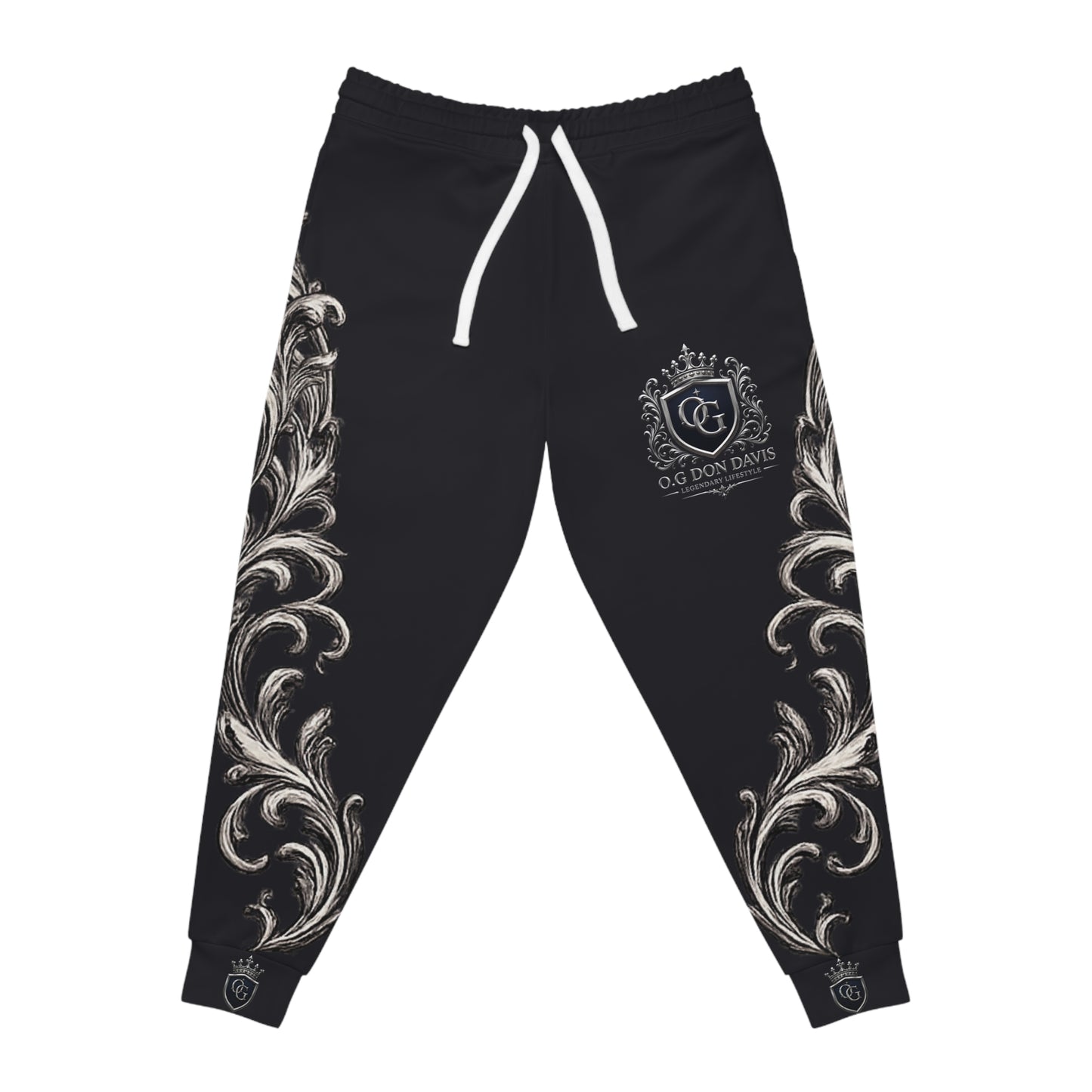 O.G. Don Davis Crest Joggers — Athletic Sweatpants with Ornate Scroll Design