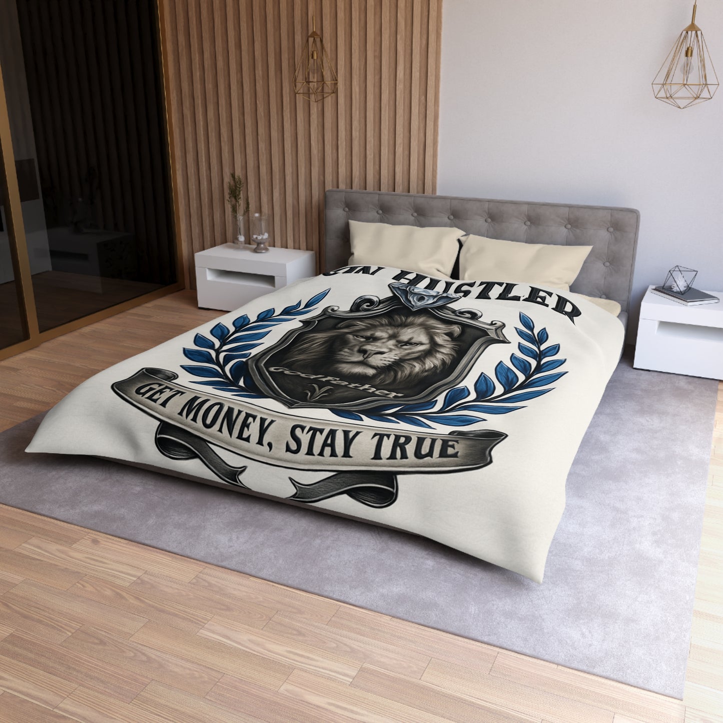 "Don Hustler" Duvet Cover Lion Crest Godfather Design: "Get Money, Stay True"
