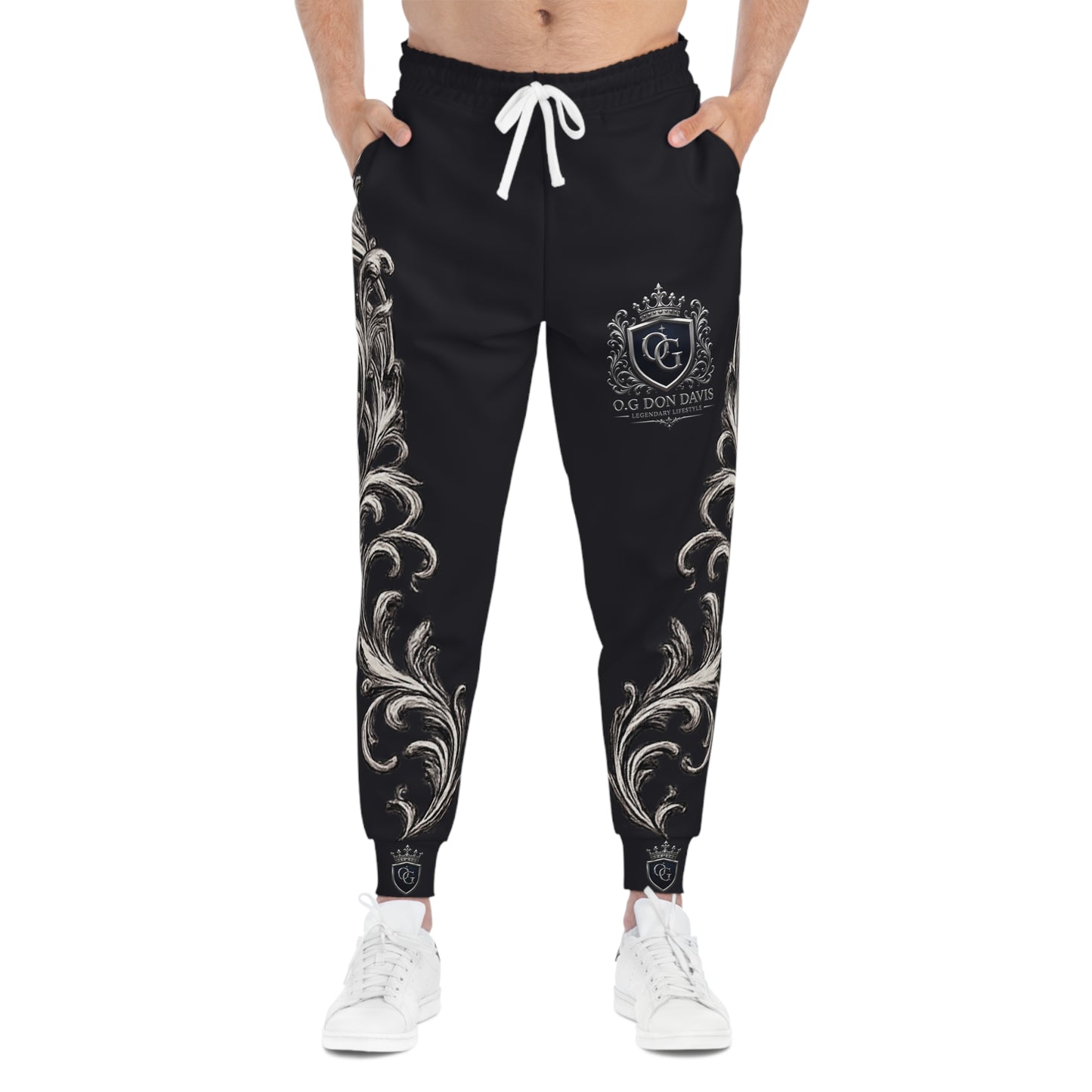 O.G. Don Davis Crest Joggers — Athletic Sweatpants with Ornate Scroll Design