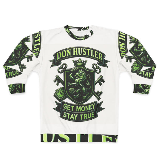 Don Hustler Green Crest Sweatshirt — Get Money Stay True Graphic Crewneck