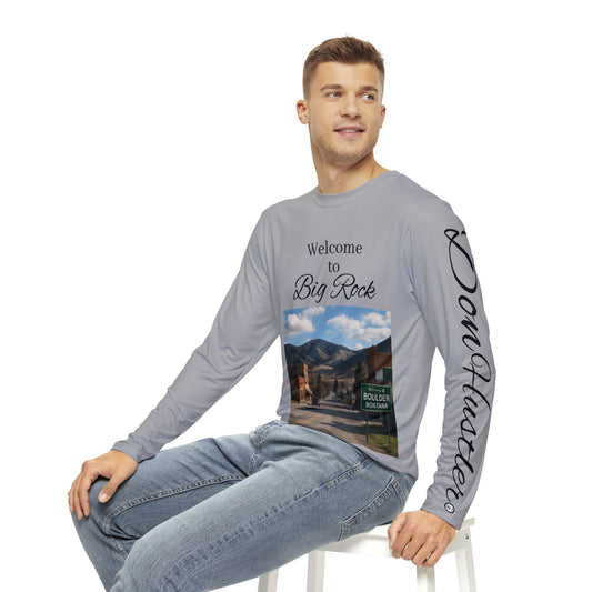 Don Hustler Men's Long Sleeve Boulder Mt Tee with Montana Scene - Urban Fashion, Outdoor Style, Casual Wear, Gift for Him, Travel Enthusiast
