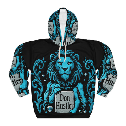 Don Hustler Lion Crest Hoodie — "Don Hustler" All-Over Print Pullover