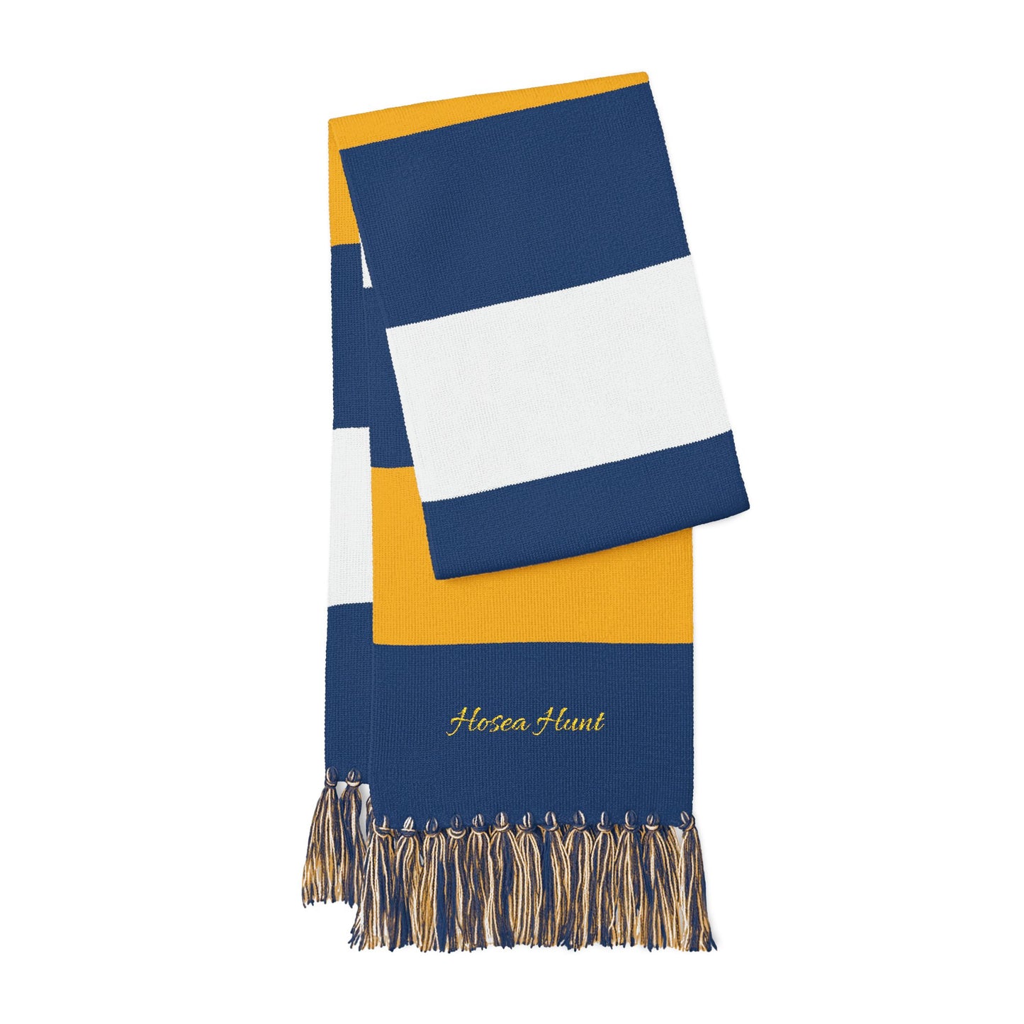 Embroidered Hosea Hunt Scarf — Bold Striped Team Scarf with Fringe