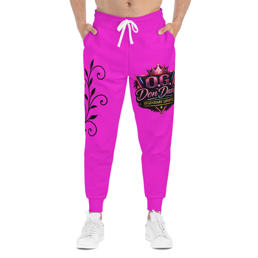 O.G. Don Davis Pink Crest Athletic Joggers —Pink Branded Streetwear Sweatpants