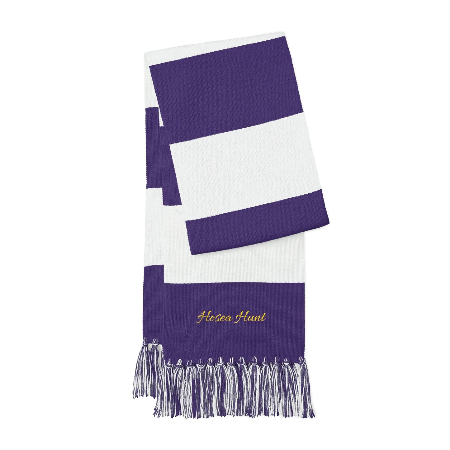 Embroidered Hosea Hunt Scarf — Bold Striped Team Scarf with Fringe