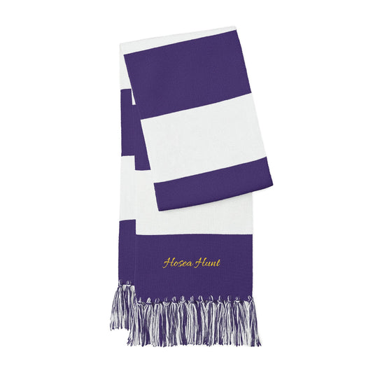 Embroidered Hosea Hunt Scarf — Bold Striped Team Scarf with Fringe