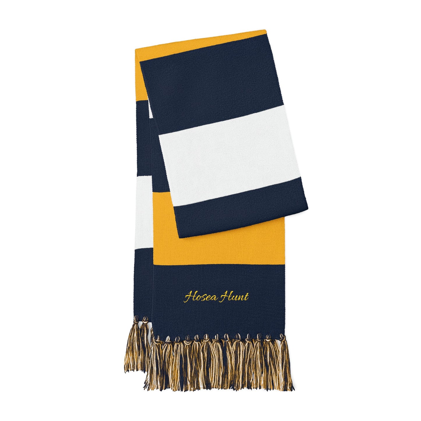 Embroidered Hosea Hunt Scarf — Bold Striped Team Scarf with Fringe