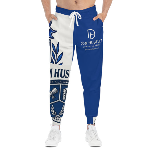 Don Hustler Crest Athletic Joggers — Blue Branded Streetwear Sweatpants