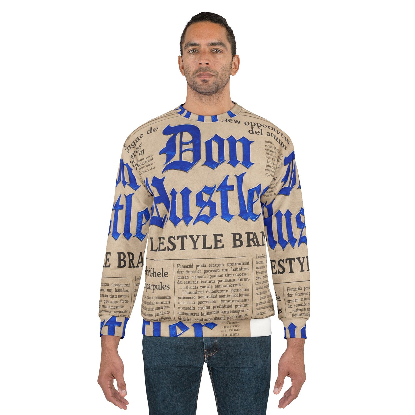 Don Hustler Unisex Sweatshirt - Trendy Newspaper Print Design, Cozy Fashion, Perfect Gift, Streetwear, Casual Attire, Unique Style