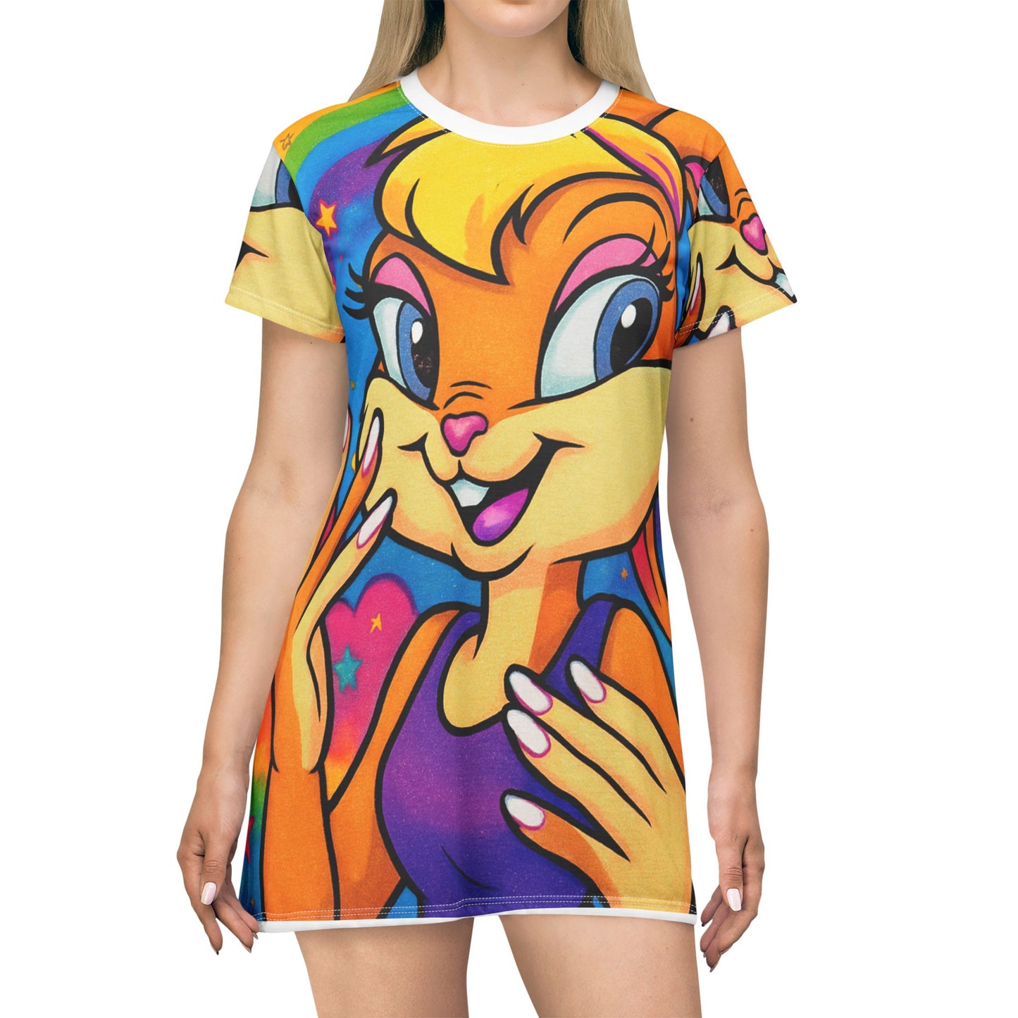 Vibrant Cartoon-Themed T-Shirt Dress, Playful Dress for Kids, Colorful Comfort Wear, Perfect for Summer Fun, Gift for Young Dreamers