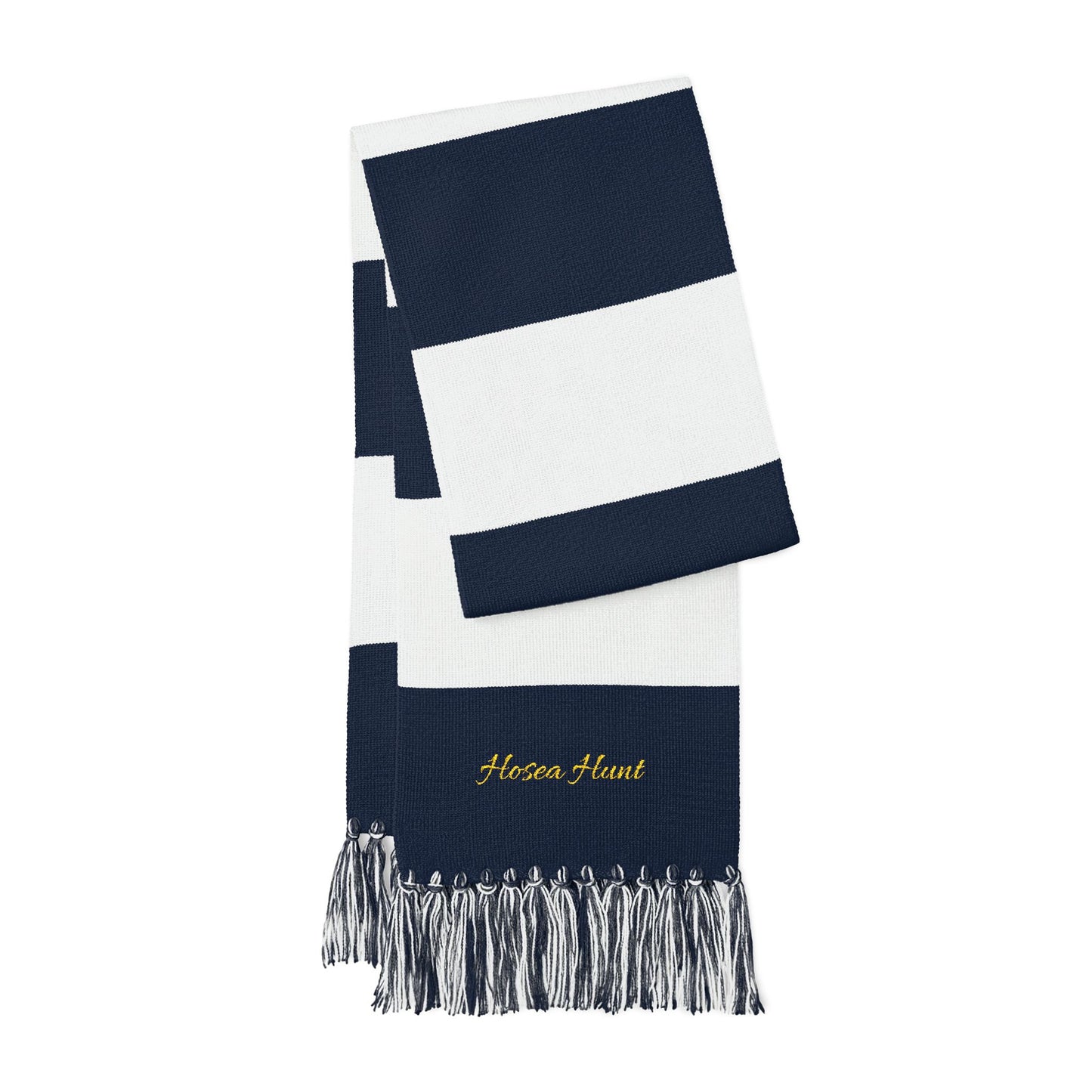 Embroidered Hosea Hunt Scarf — Bold Striped Team Scarf with Fringe