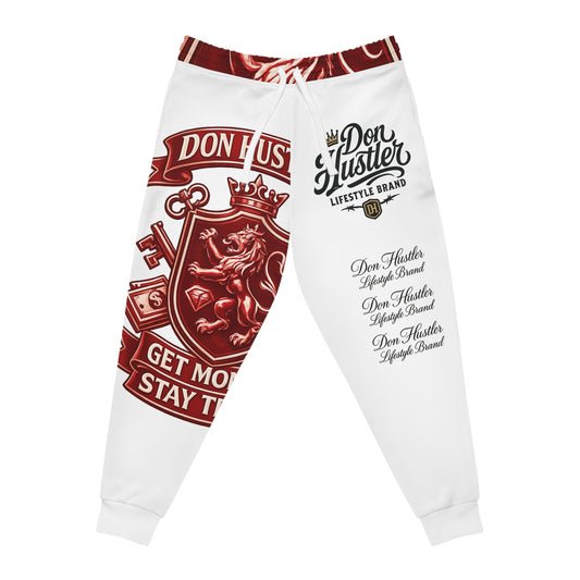 Red Don Hustler Lion Crest Joggers — Athletic Streetwear Sweatpants