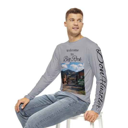 Don Hustler Men's Long Sleeve Boulder Mt Tee with Montana Scene - Urban Fashion, Outdoor Style, Casual Wear, Gift for Him, Travel Enthusiast