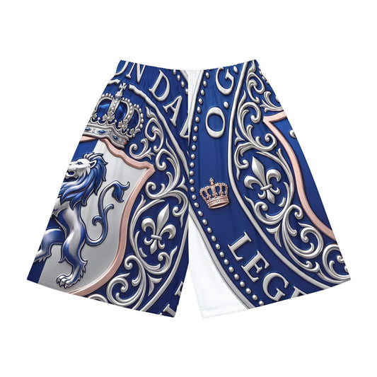 Regal Lion Crest Sports Shorts — Blue Heraldic Athletic Shorts