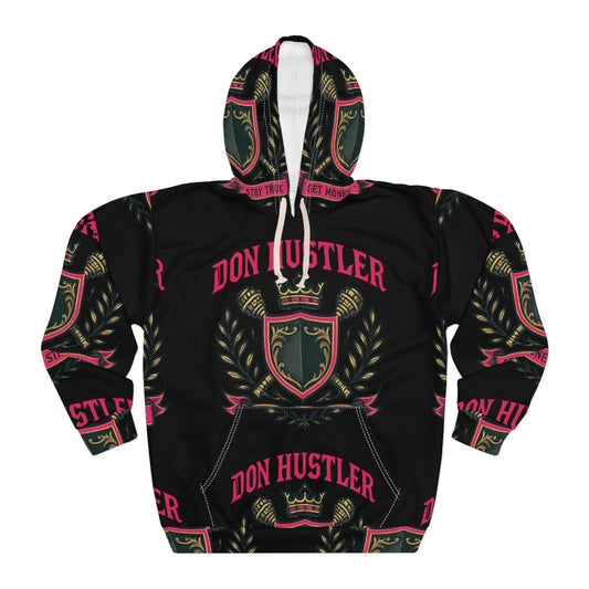Don Hustler Crest Hoodie — "Get Money Stay True" All-Over Print Pullover